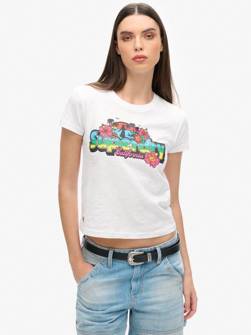 Product image 1 of 5, which shows Superdry Cali Sticker Fitted T-Shirt, Polka, 12