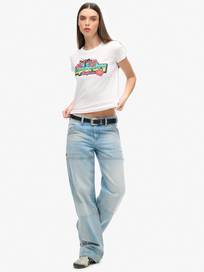 Product image 2 of 5, which shows Superdry Cali Sticker Fitted T-Shirt, Polka, 12