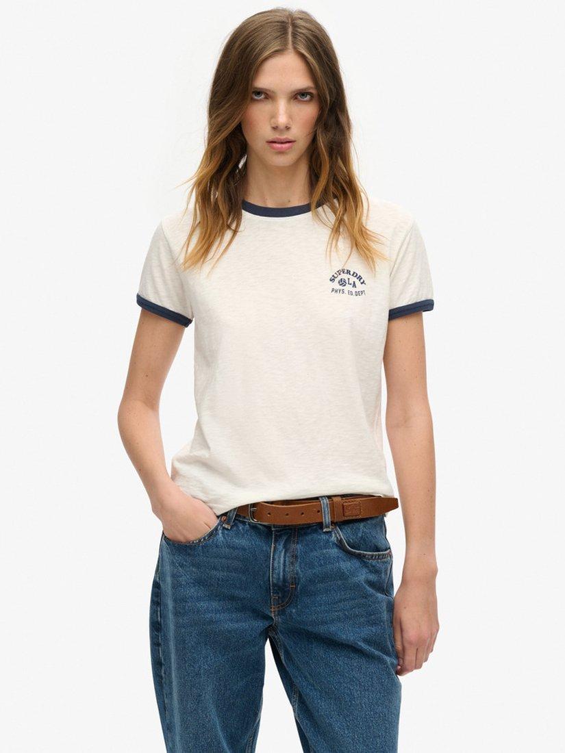 Superdry Athletic Essentials Graphic Ringer T-Shirt, Off White