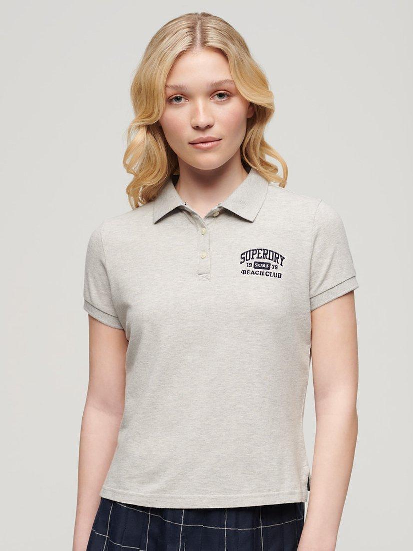 Product image 1 of 5, which shows Superdry 90s Fitted Polo Shirt, Glacier Grey Marl, 8