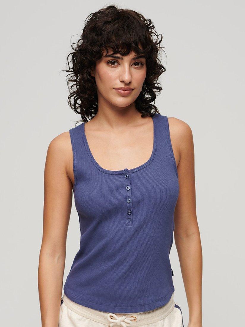 Superdry Athletic Essentials Button Down Vest Top, Mariner Navy