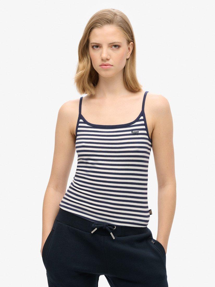Superdry Athletic Essentials Organic Cotton Cami Top, Navy/White