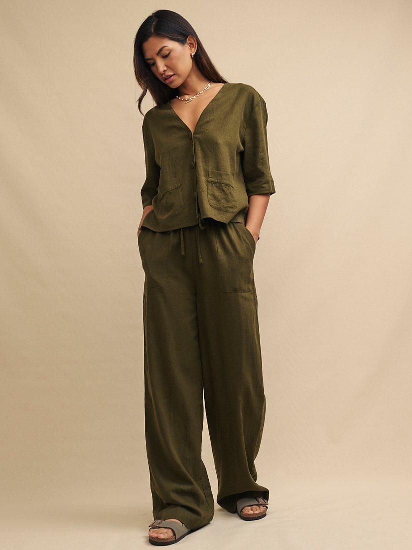 Nobody's Child Shona Linen Blend Trousers, Green