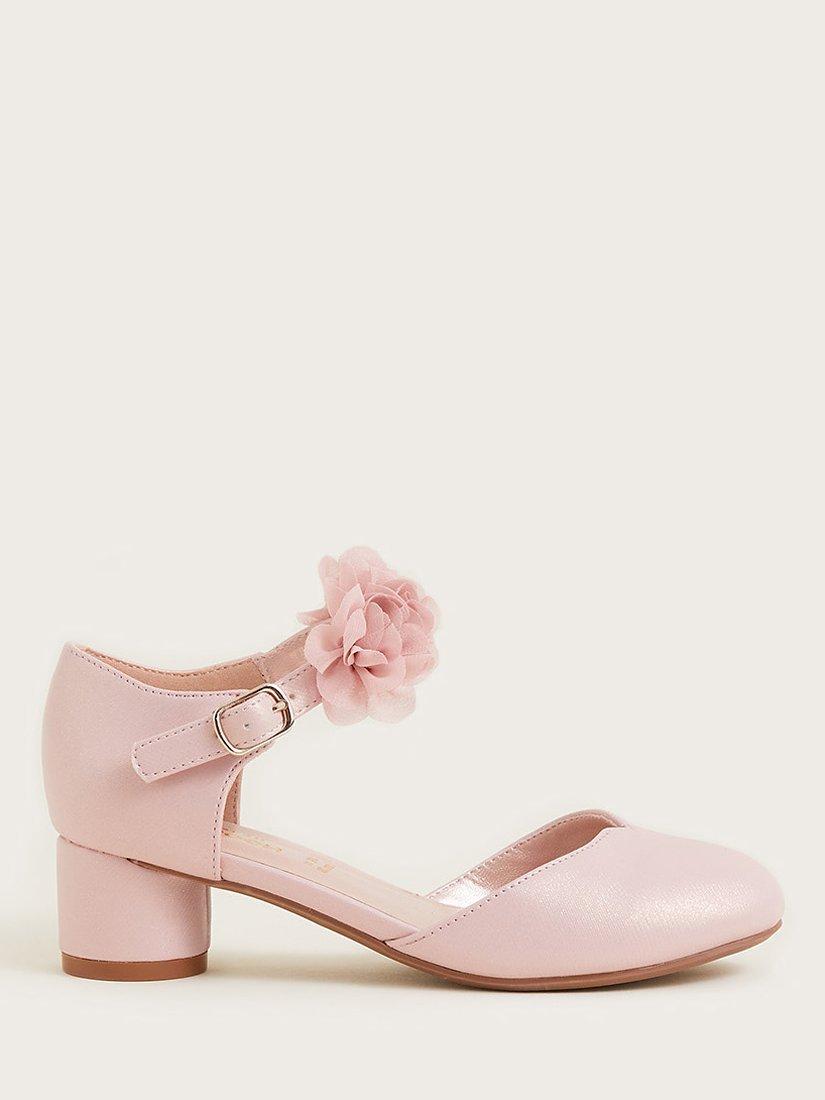 Product image 1 of 3, which shows Monsoon Kids' Corsage Heeled Shoes, Pink, 4