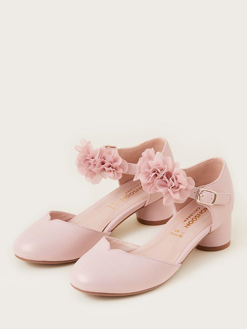 Product image 2 of 3, which shows Monsoon Kids' Corsage Heeled Shoes, Pink, 4