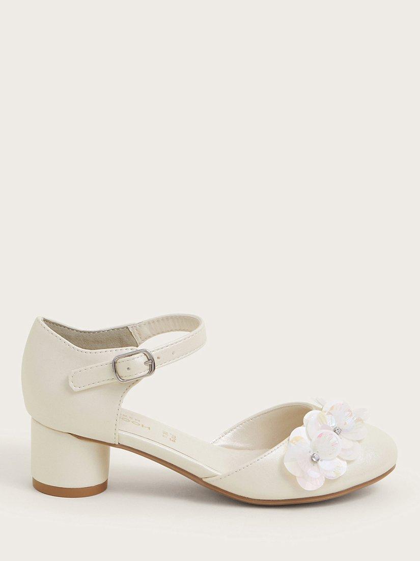 Monsoon Kids' Iridescent Flower Heels, Ivory