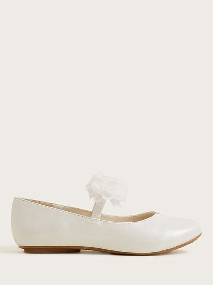 Monsoon Kids' Corsage Ballerina Flat Shoes, Ivory, Ivory