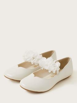 Monsoon Kids' Corsage Ballerina Flat Shoes, Ivory - view 2, Ivory