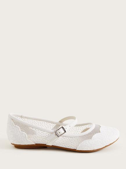 Monsoon Kids' Scallop Lace Ballerina Flat Shoes, Ivory, Ivory