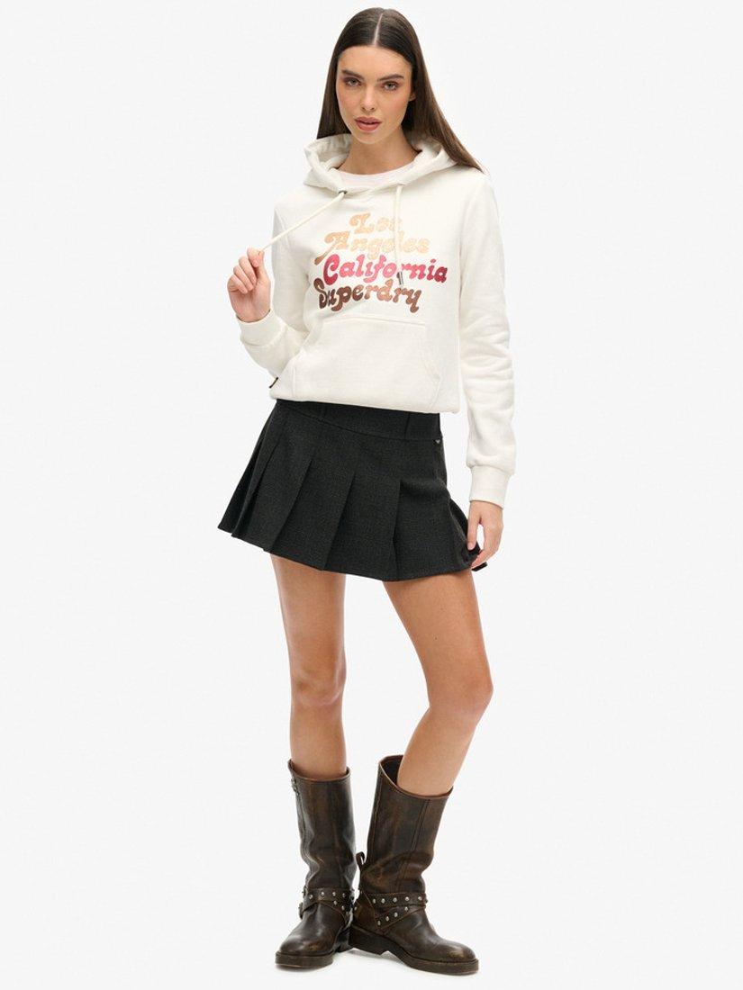 Product image 2 of 4, which shows Superdry Retro Glitter Logo Hoodie, Ecru, 8