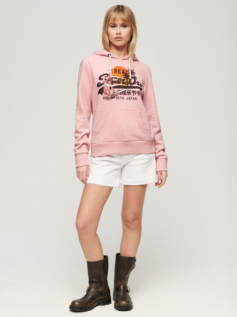 Superdry LA Graphic Hoodie, Somon Pink Marl, 8