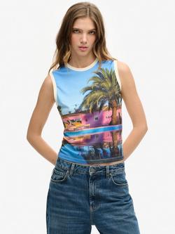 Superdry Sub Print Vest Top, Palm Blue Aop, Palm Blue Aop