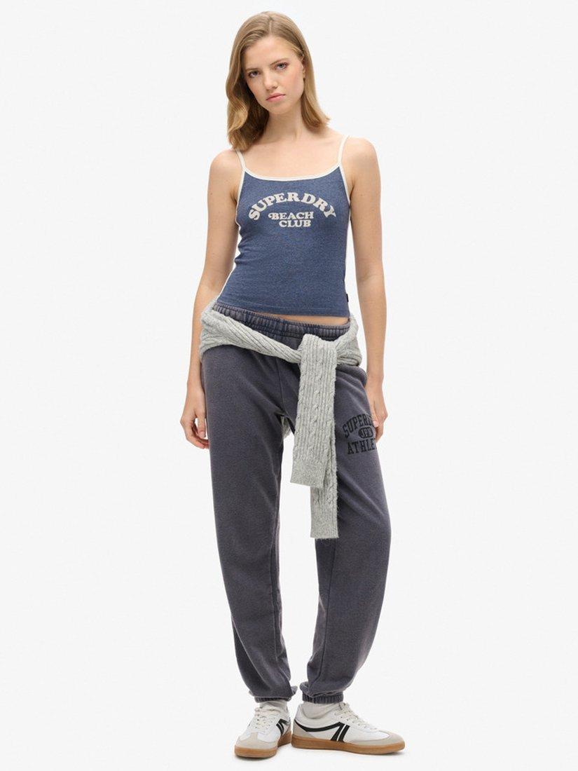 Product image 2 of 5, which shows Superdry Athletic Essentials Organic Cotton Blend Branded Cami Top, Navy Marl, 12