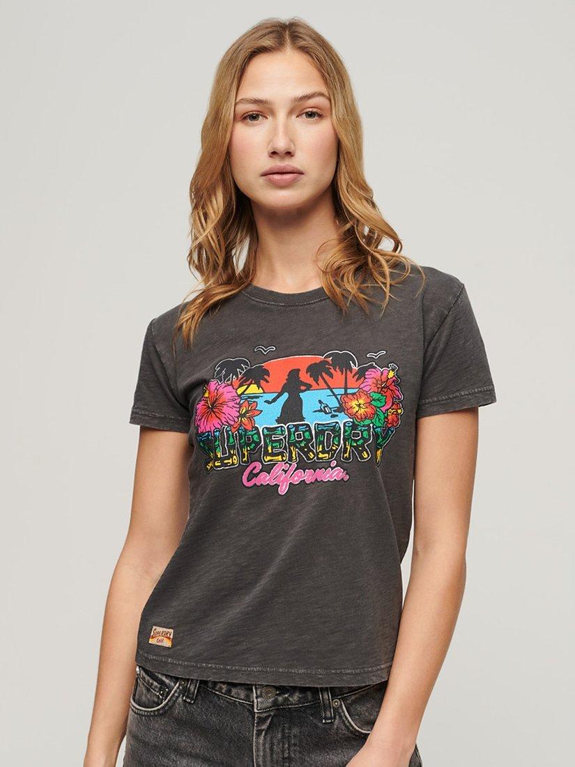 Product image 1 of 5, which shows Superdry Cali Sticker Fitted T-Shirt, Vintage Black, 8