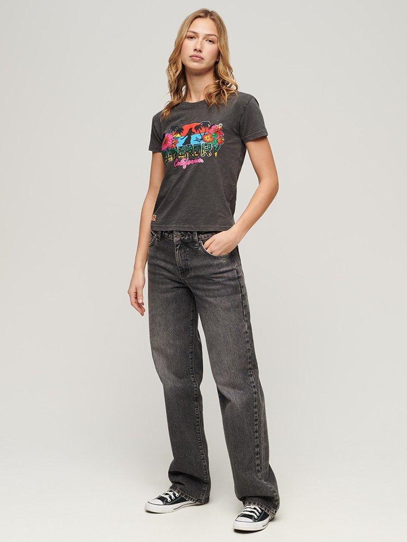 Product image 2 of 5, which shows Superdry Cali Sticker Fitted T-Shirt, Vintage Black, 8