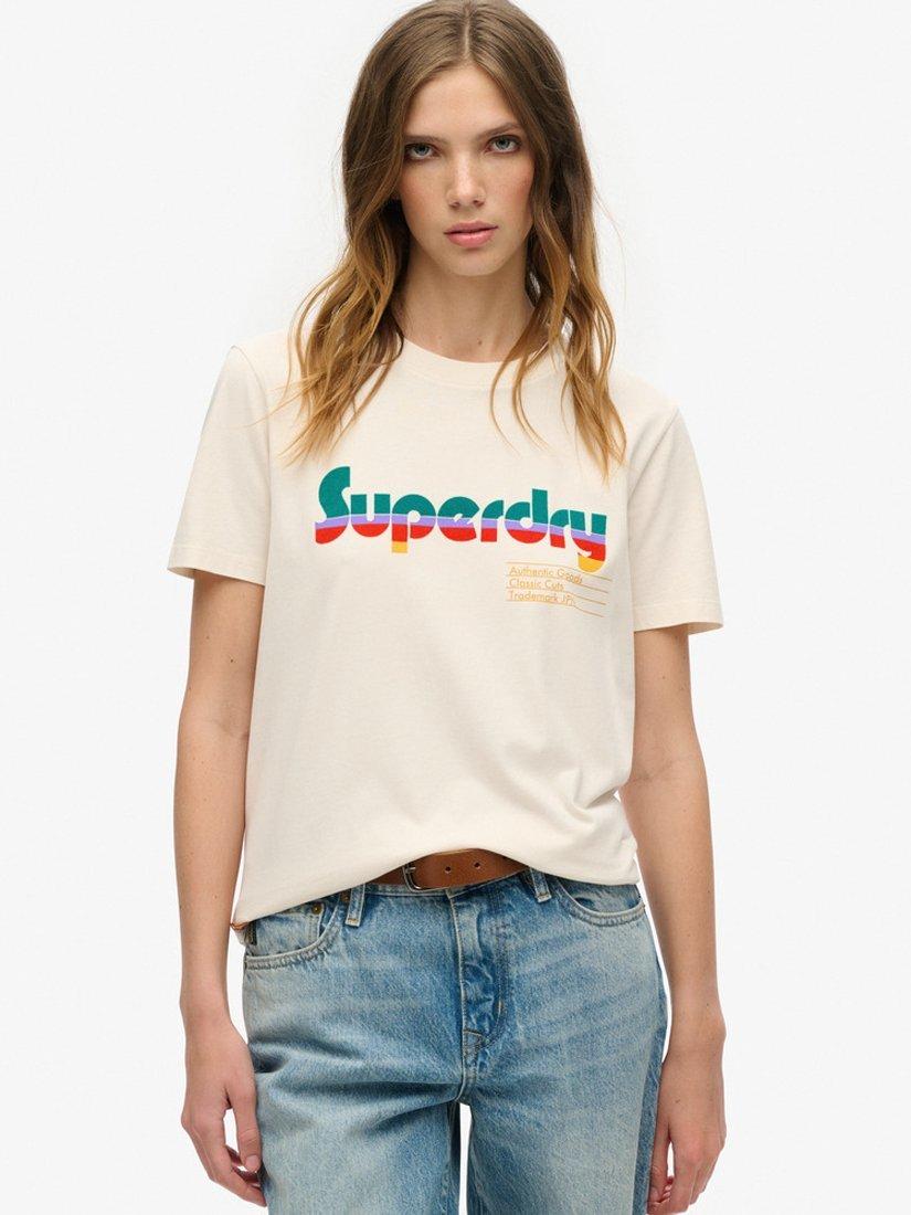 Superdry Retro Flock Relaxed T-Shirt, Rice White