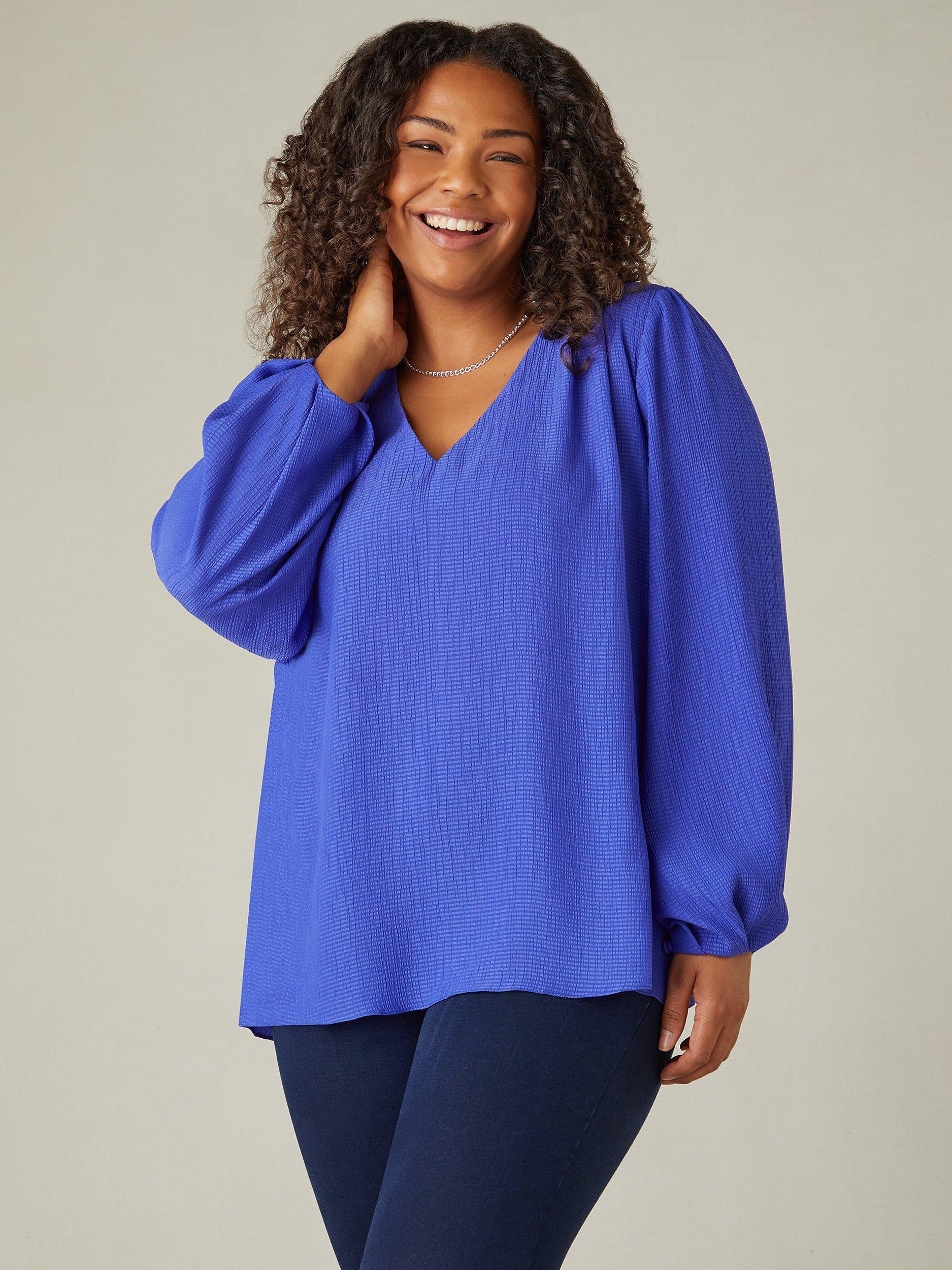 Live Unlimited Curve Textured V-Neck Blouse, Blue
