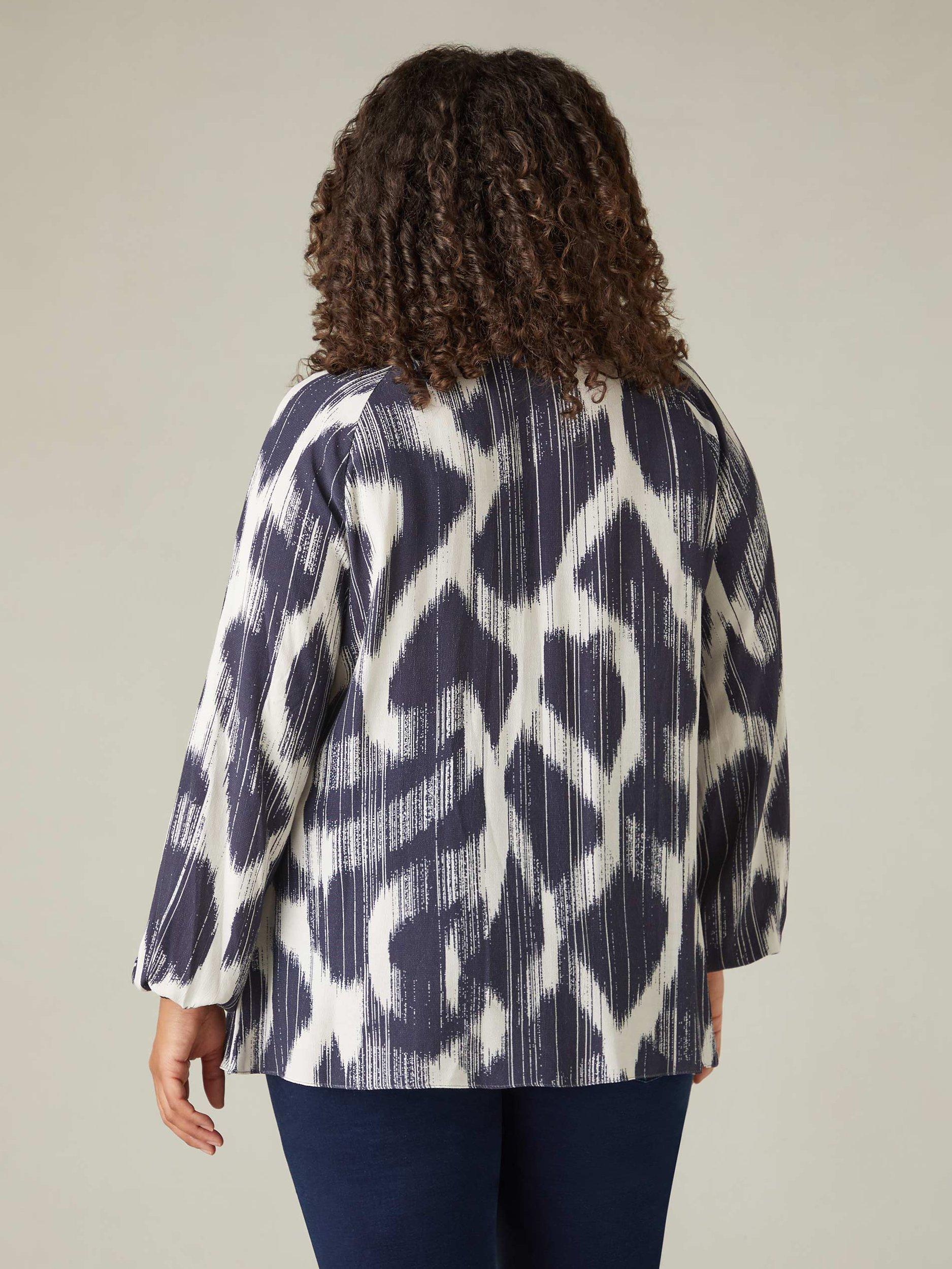Product image 6 of 8, which shows Live Unlimited Curve Geometric Print Tie Neck Blouse, Blue/White, 12