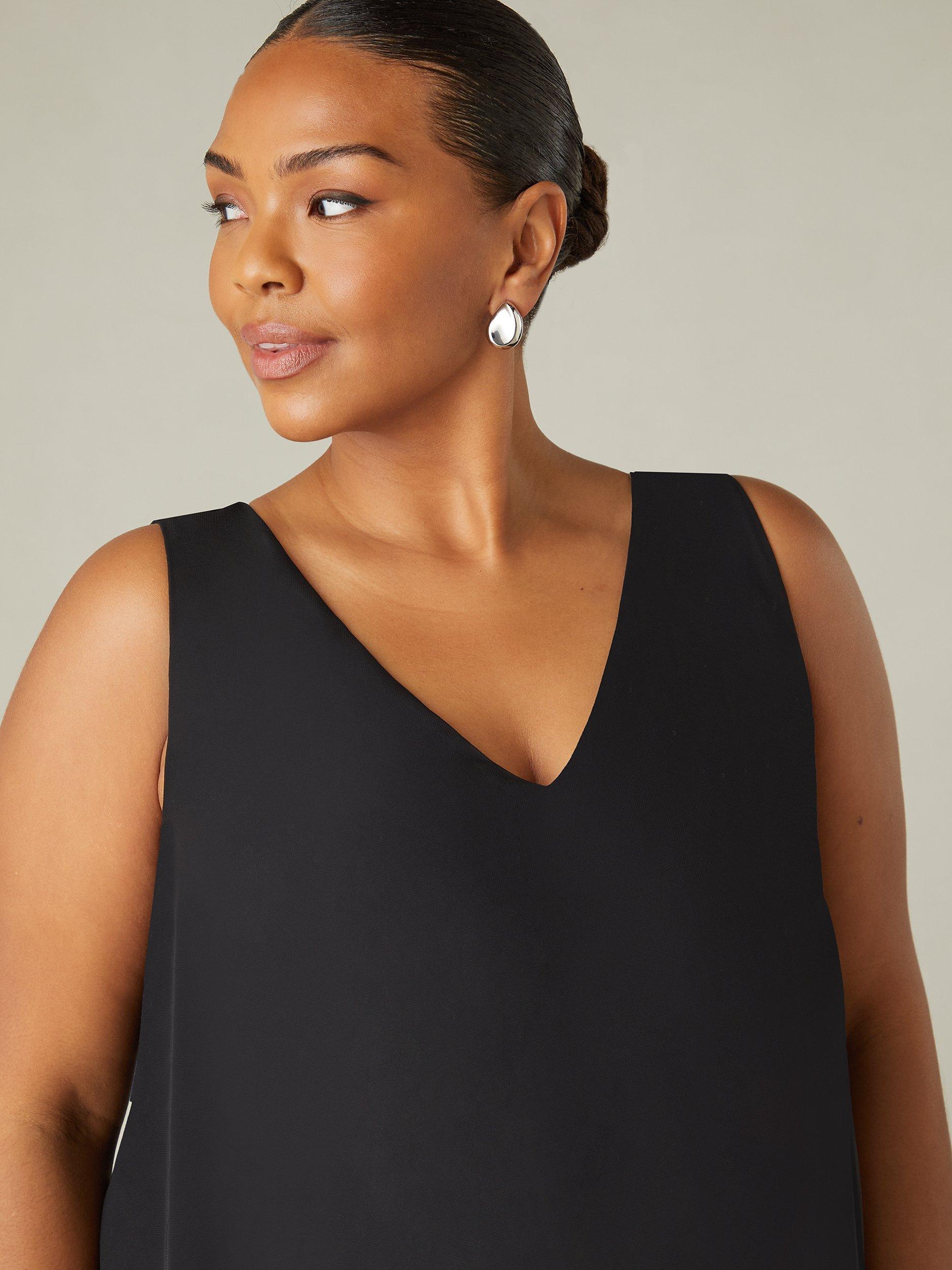 Product image 2 of 4, which shows Live Unlimited Curve Chiffon Layered Swing Vest Top, Black, 12