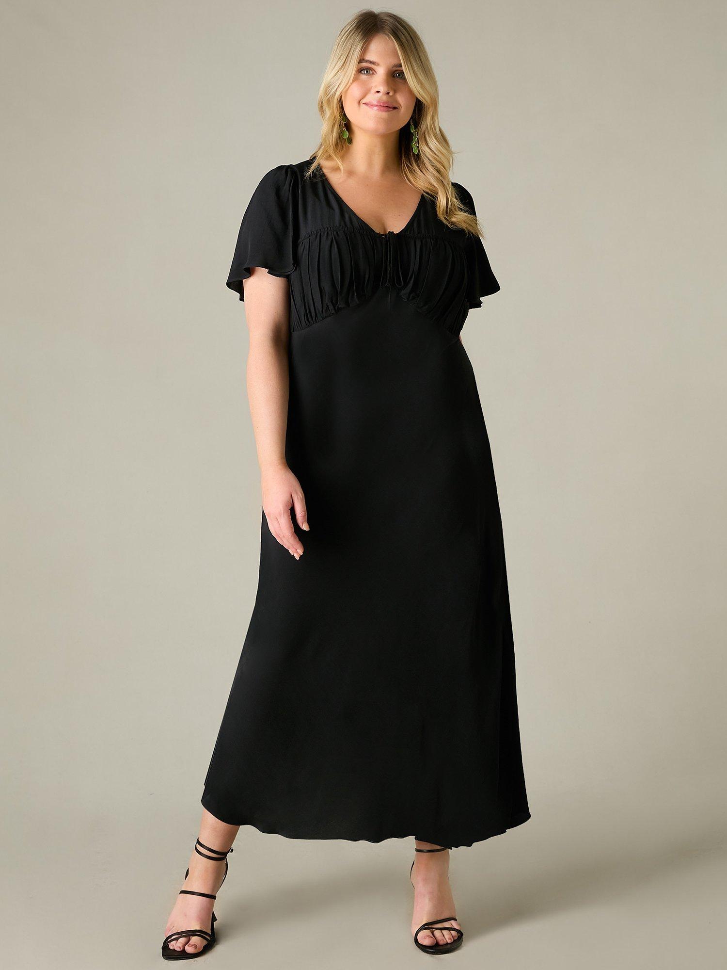 Product image 2 of 5, which shows Live Unlimited Curve Ruched Front Maxi Dress, Black, 12