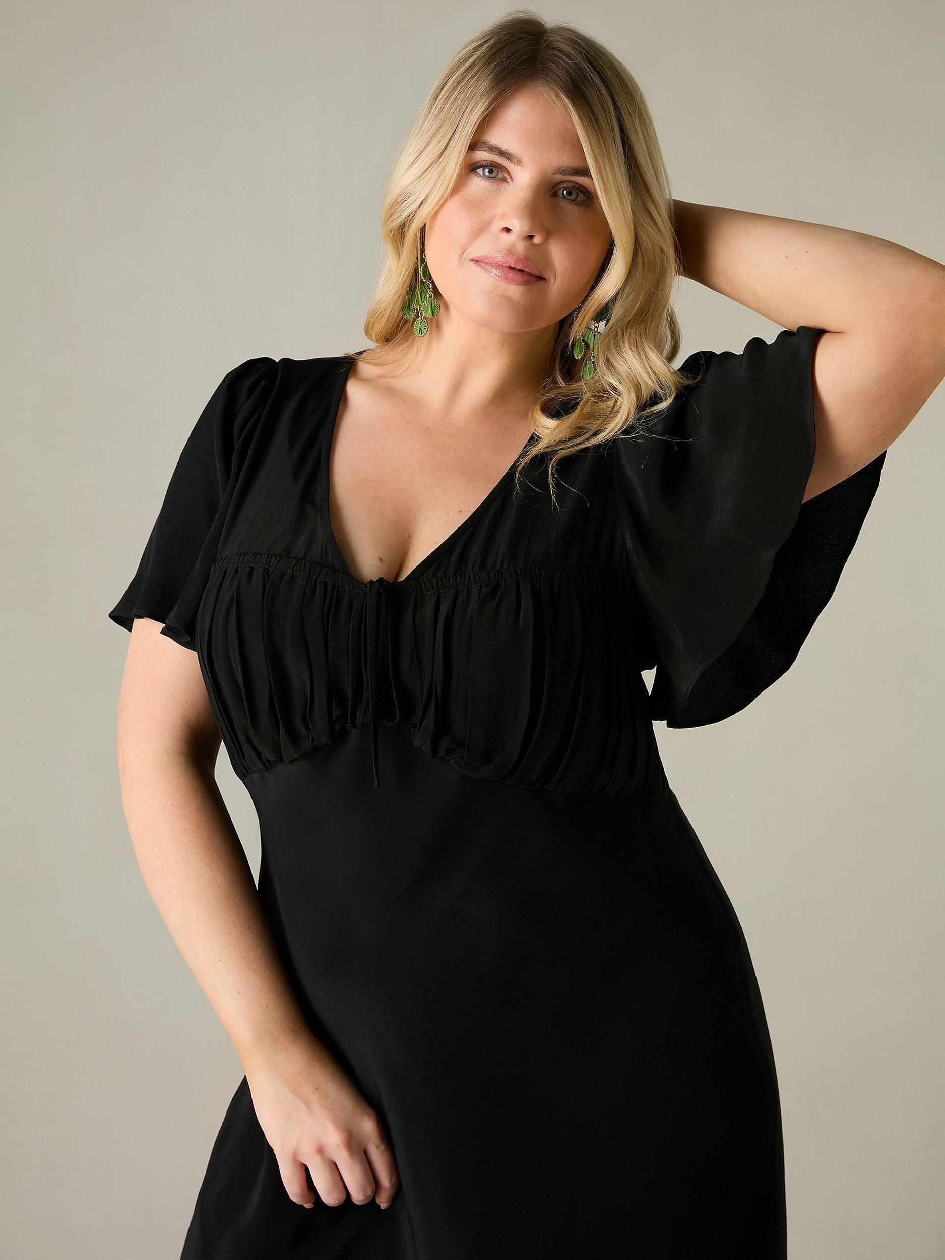Product image 3 of 5, which shows Live Unlimited Curve Ruched Front Maxi Dress, Black, 12