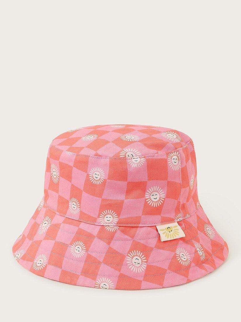 Monsoon Kids' Sun Checkerboard Reversible Bucket Hat, Pink/Multi, 3-6 years
