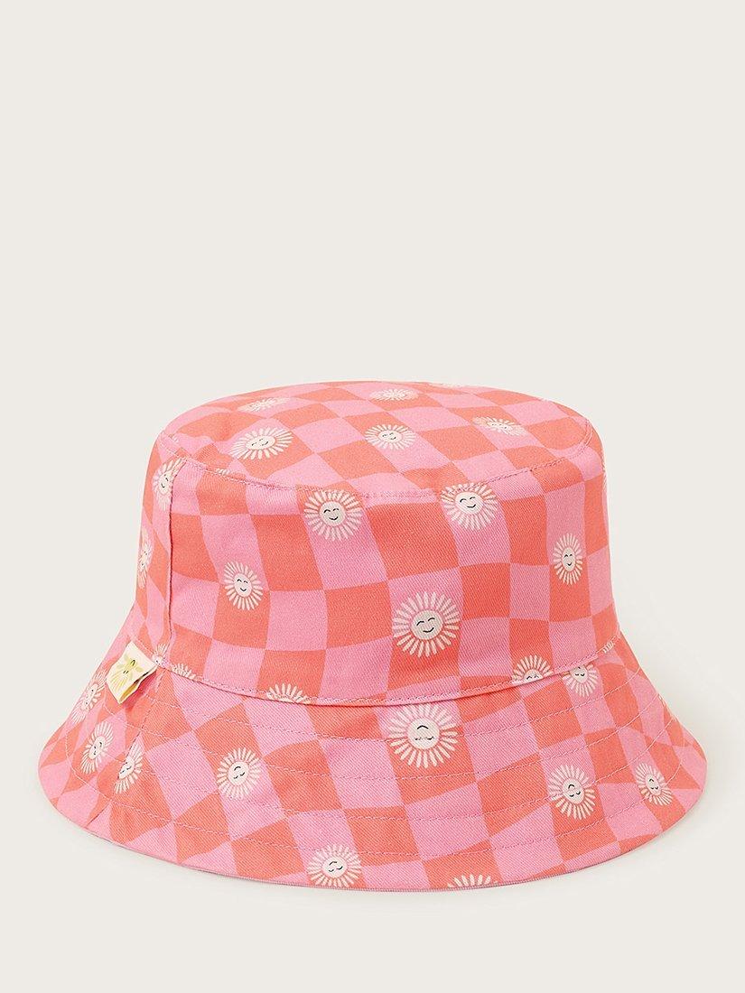 Monsoon Kids' Sun Checkerboard Reversible Bucket Hat, Pink/Multi, 6-13 years