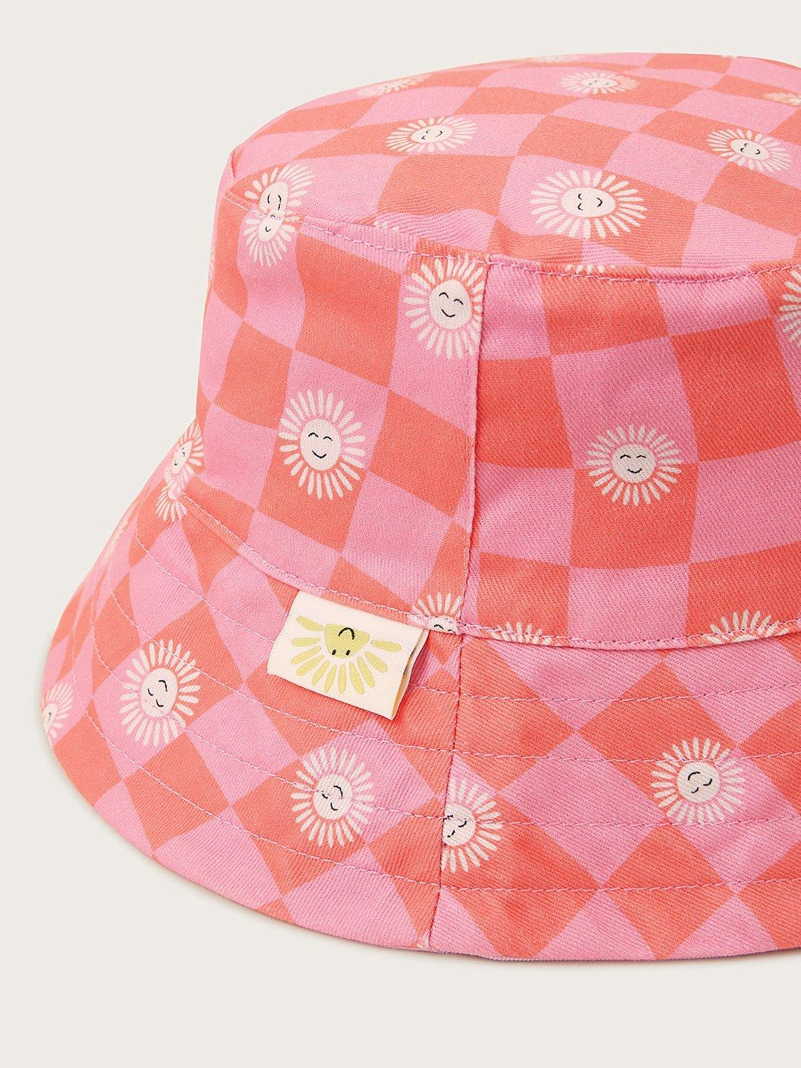 Monsoon Kids' Sun Checkerboard Reversible Bucket Hat, Pink/Multi, 6-13 years