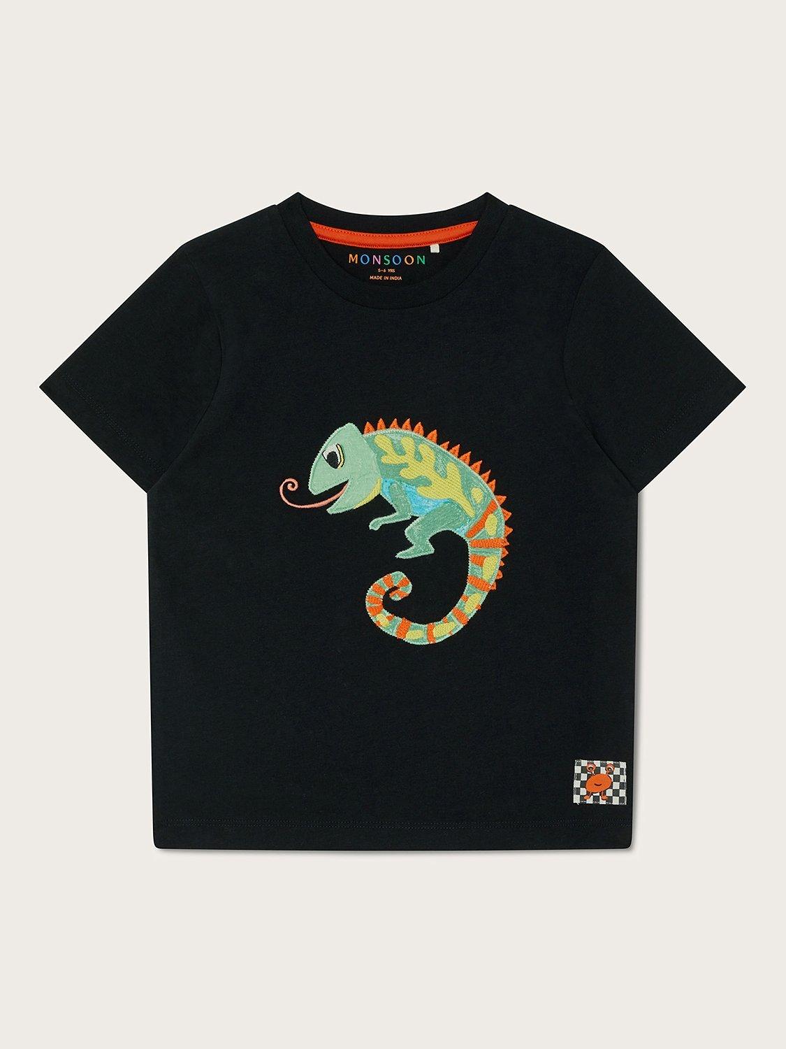 Monsoon Kids' Gecko Embroidered T-Shirt, Black