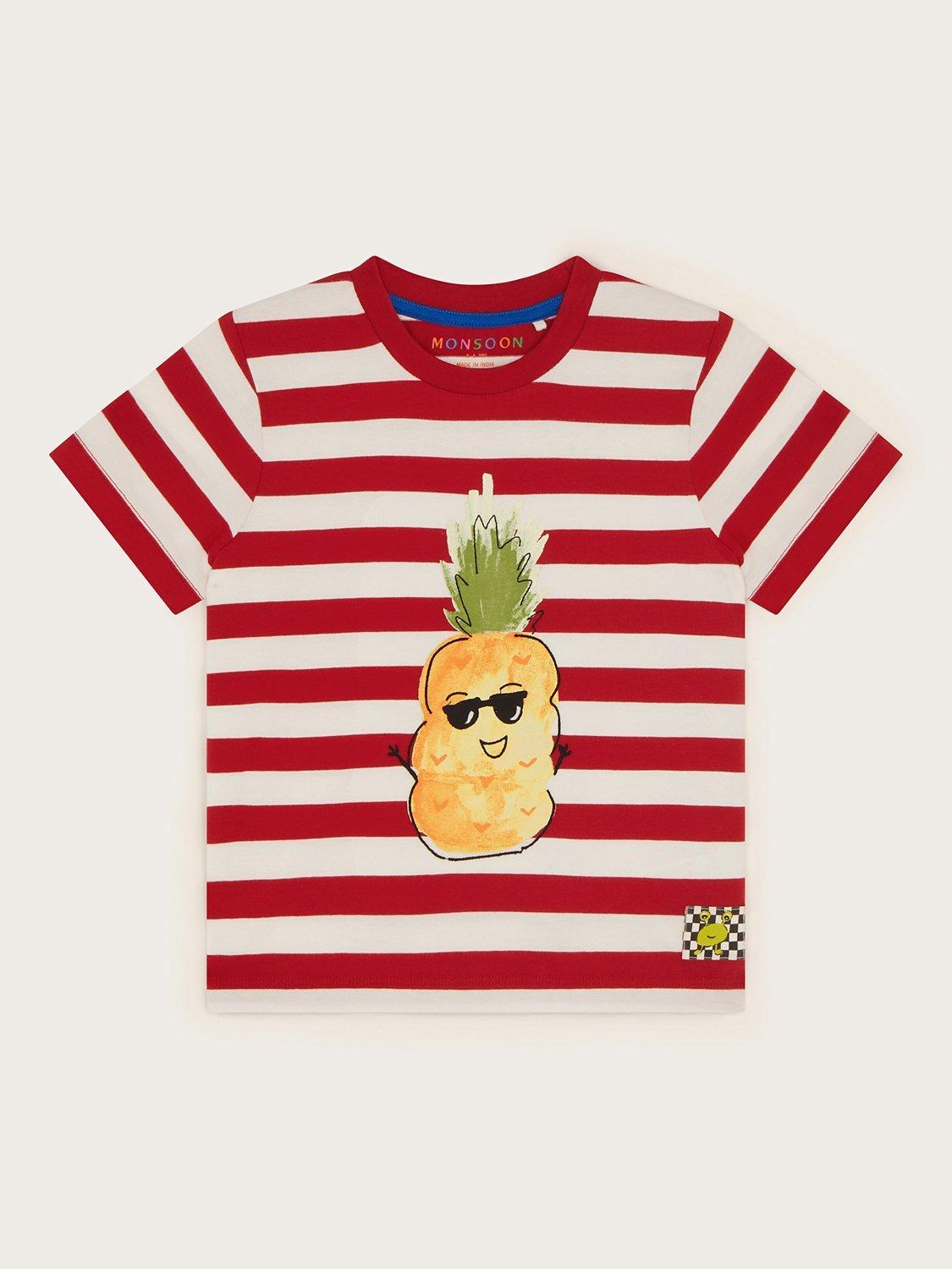 Monsoon Kids' Pineapple Stripe T-Shirt, Red/Multi
