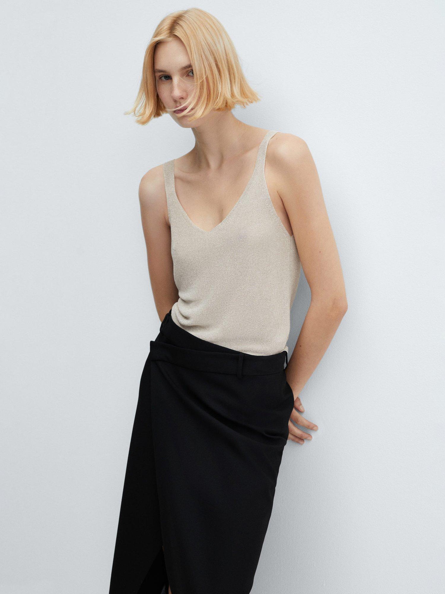 Mango Kling Metallic Vest Top, Silver