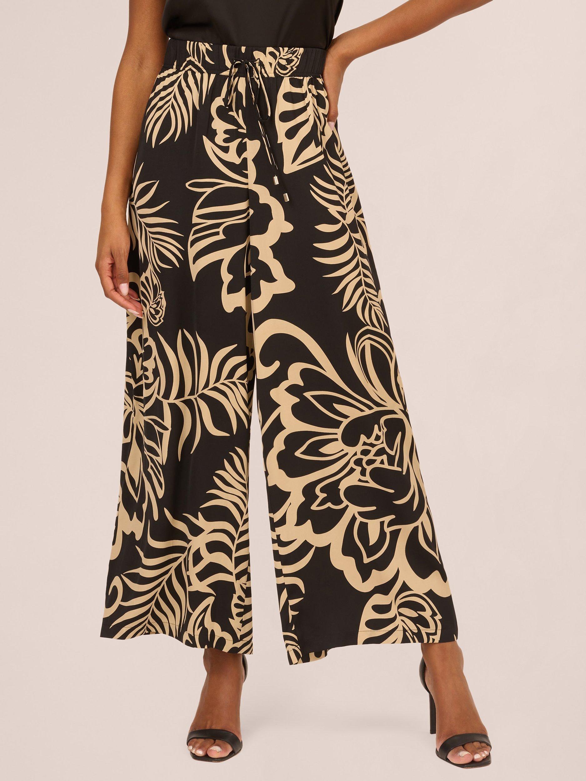 Adrianna Papell Floral Wide Leg Trousers, Black Ornate