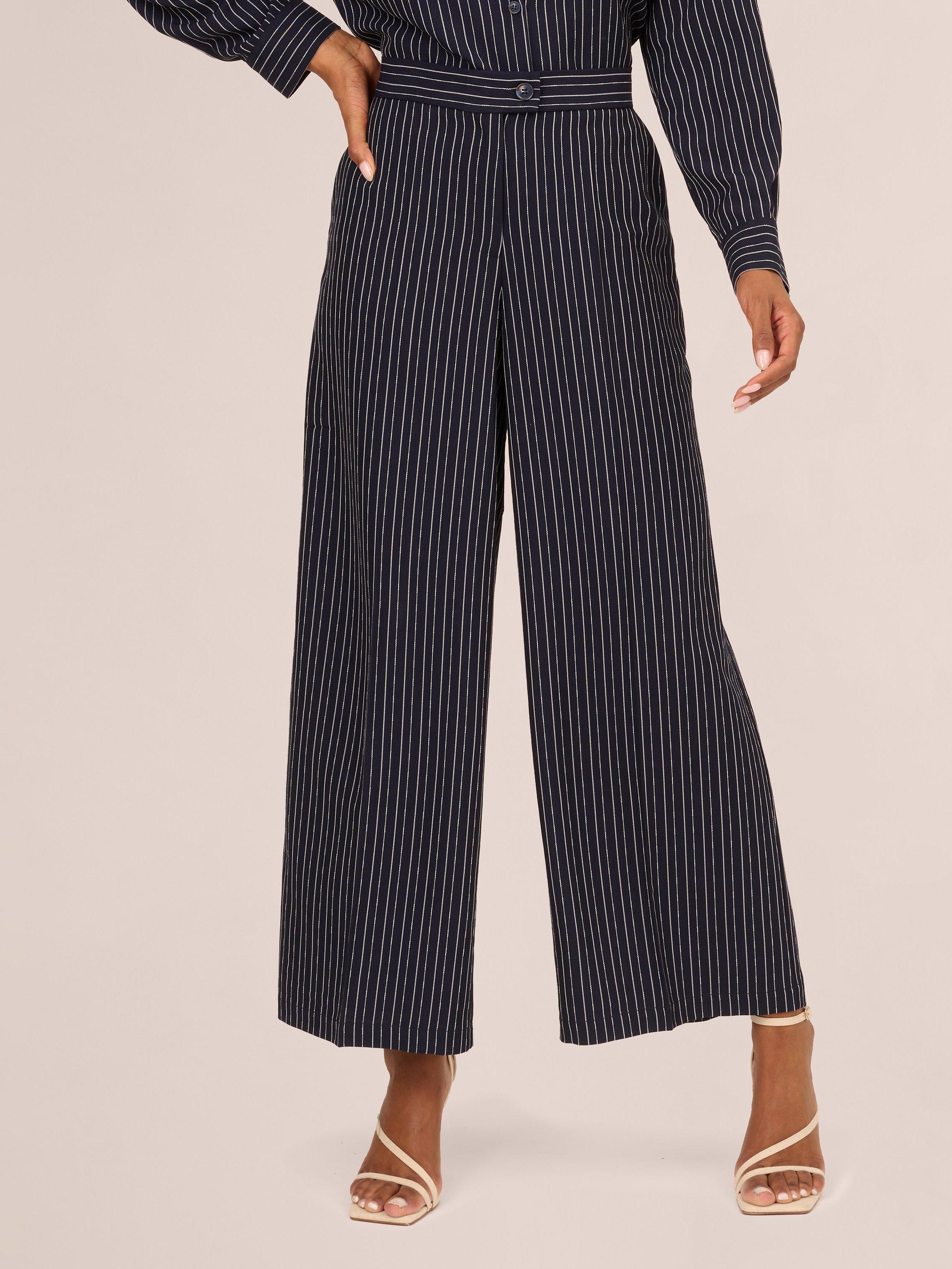 Adrianna Papell Pinstripe Wide Leg Trousers, Blue Moon/White