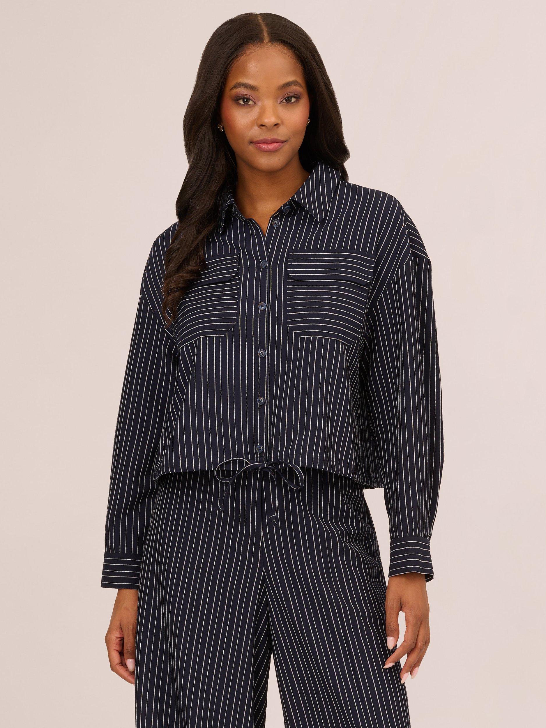 Adrianna Papell Pinstripe Button Up Jacket, Blue Moon/White