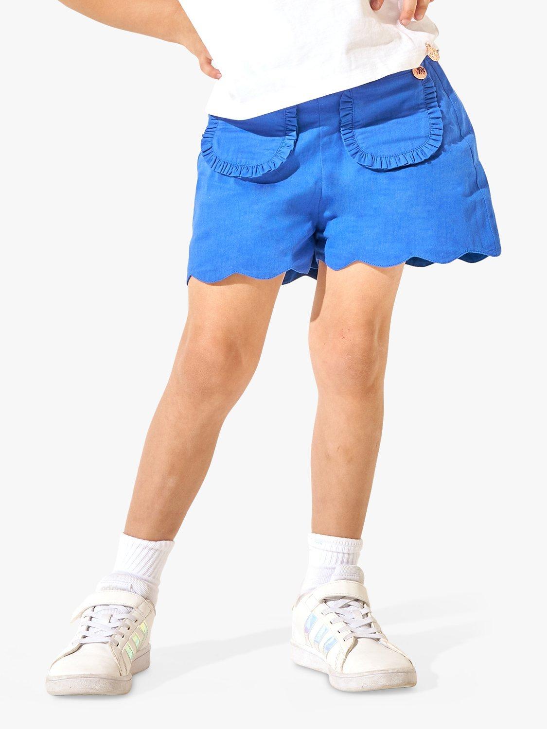 Product image 1 of 5, which shows Angel & Rocket Kids' Lacey Scallop Hem Shorts, Blue, 4 years