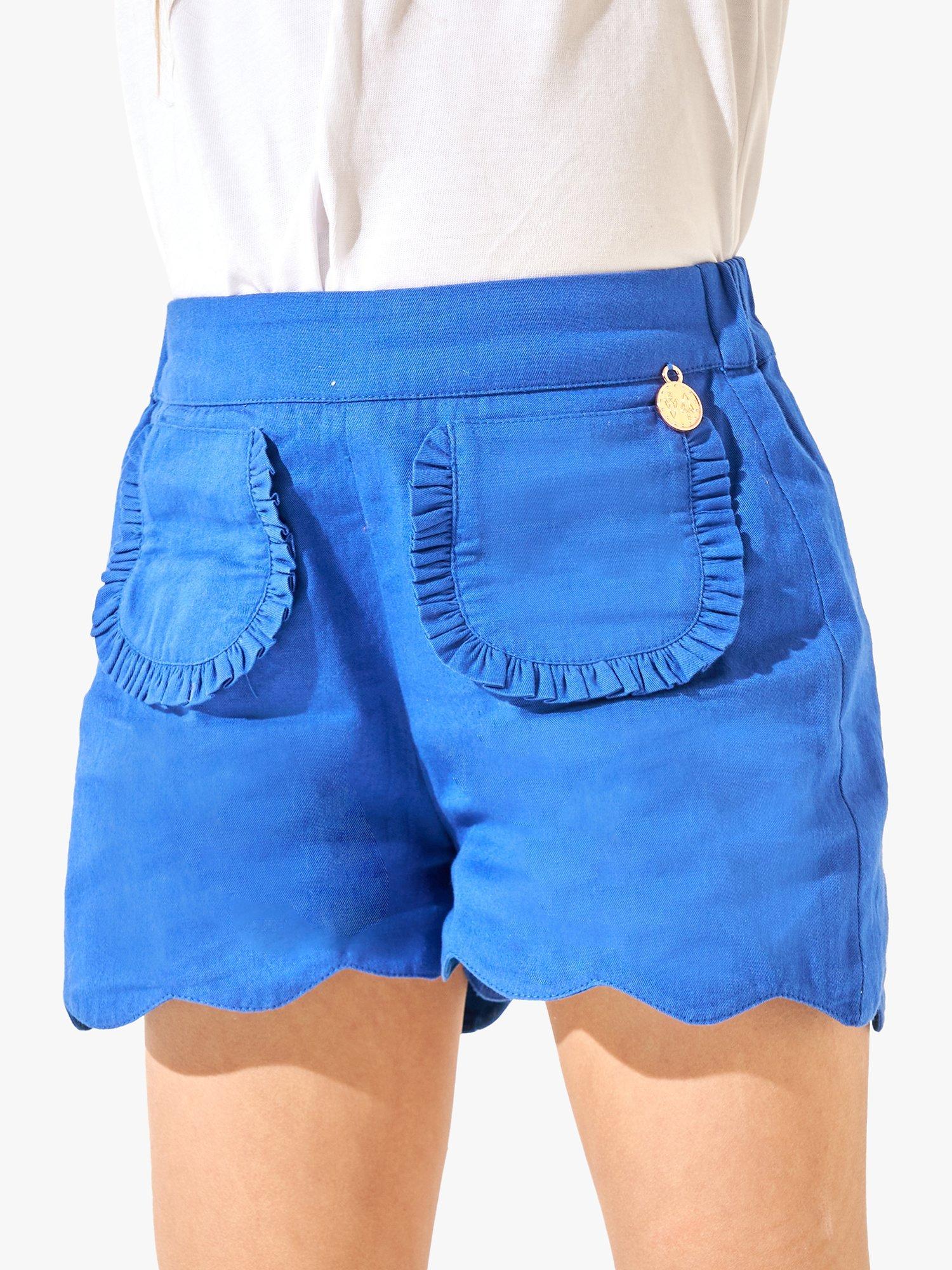 Product image 2 of 5, which shows Angel & Rocket Kids' Lacey Scallop Hem Shorts, Blue, 4 years