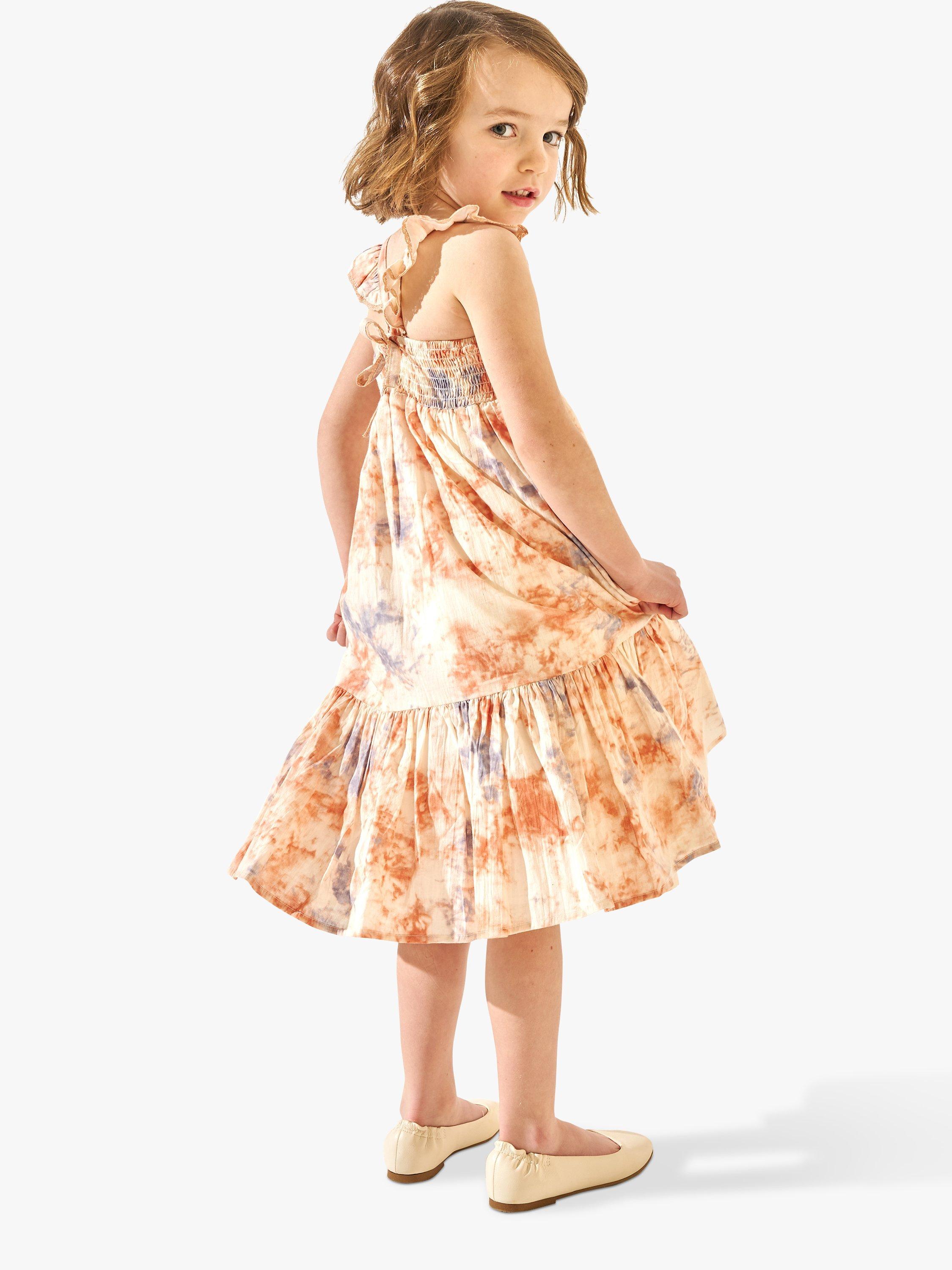 Product image 1 of 5, which shows Angel & Rocket Kids' April Tie Dye Tiered Dress, Orange Pastel, 9 years