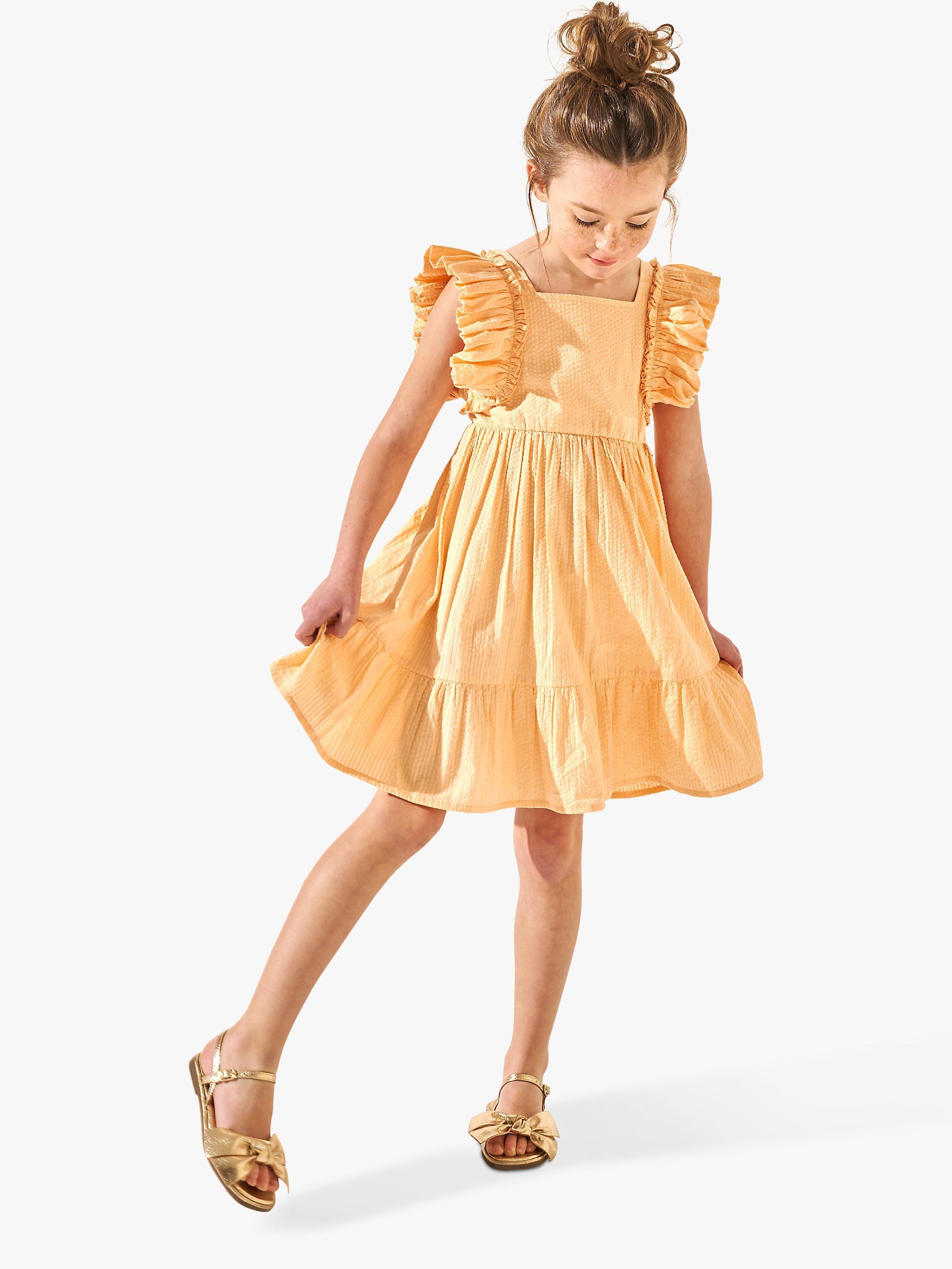 Product image 1 of 6, which shows Angel & Rocket Kids' Simone Textured Ruffle Sleeve Dress, Orange, 6 years