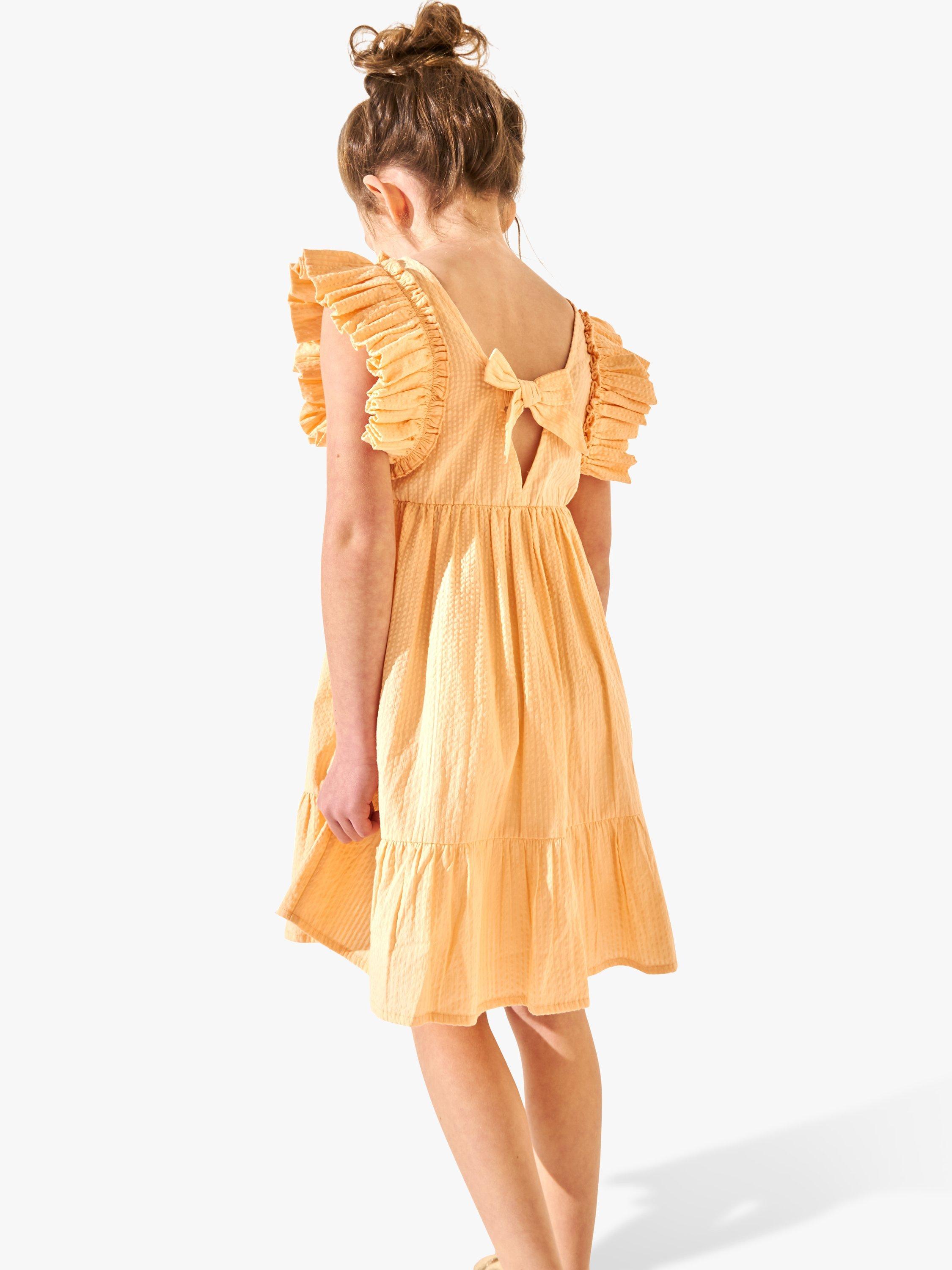 Product image 2 of 6, which shows Angel & Rocket Kids' Simone Textured Ruffle Sleeve Dress, Orange, 6 years
