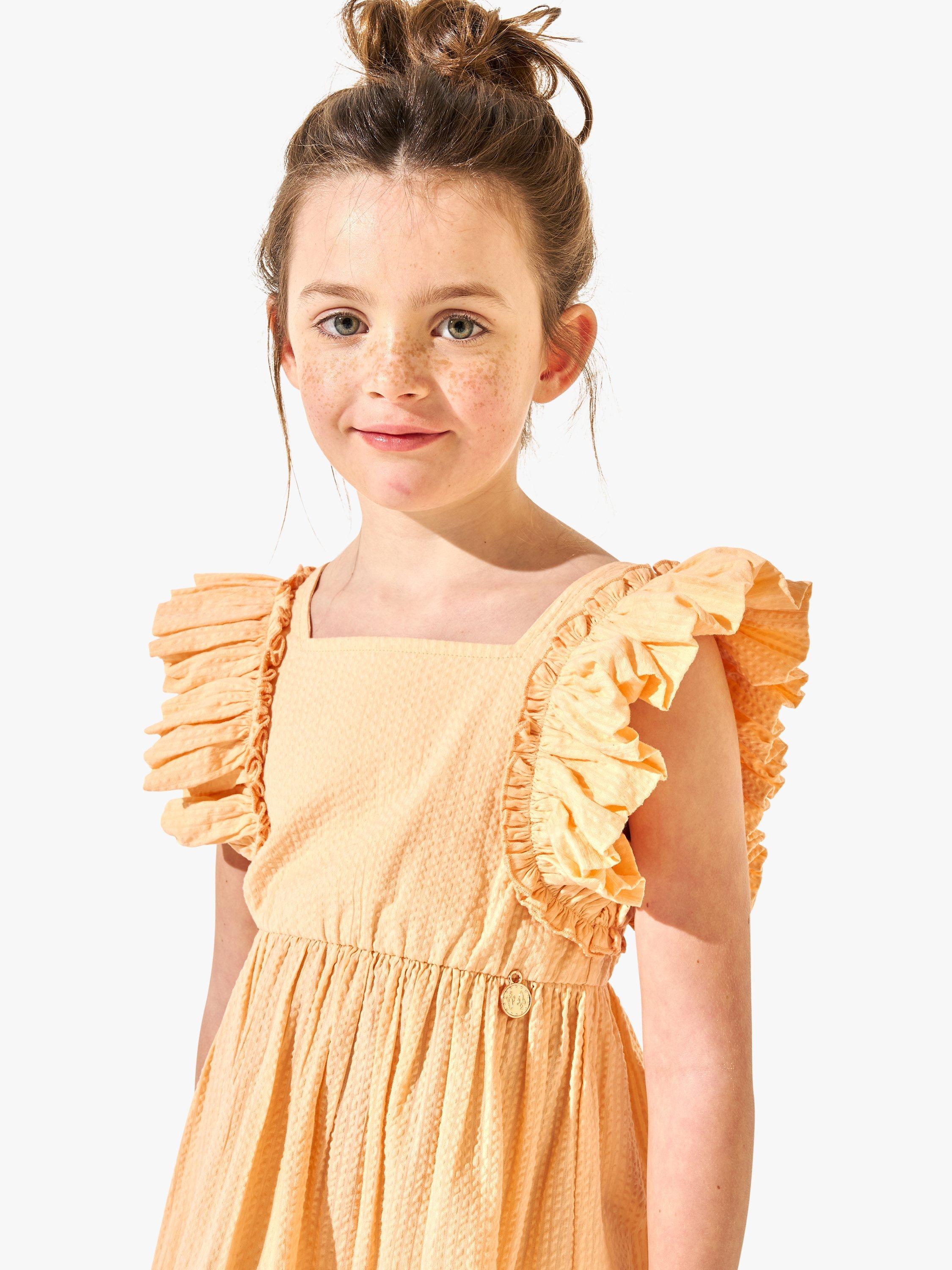 Product image 3 of 6, which shows Angel & Rocket Kids' Simone Textured Ruffle Sleeve Dress, Orange, 6 years