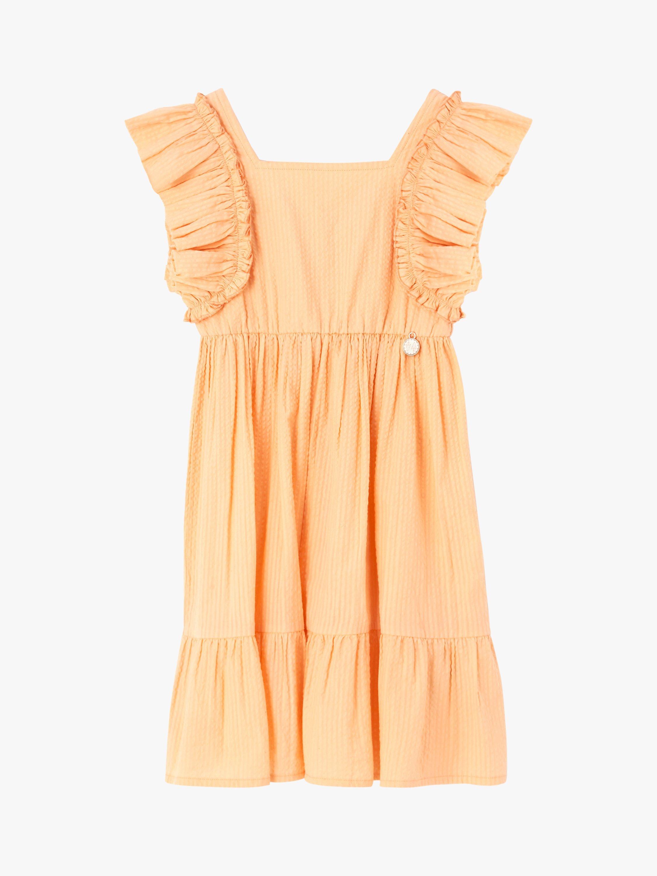 Product image 4 of 6, which shows Angel & Rocket Kids' Simone Textured Ruffle Sleeve Dress, Orange, 6 years