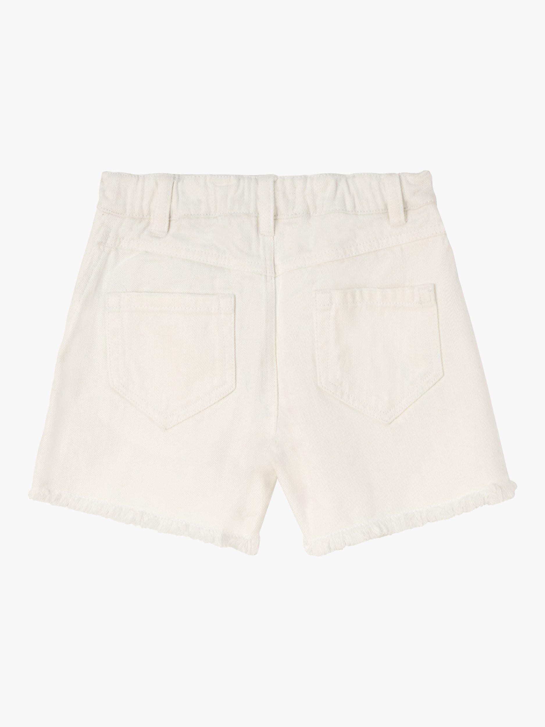 Product image 4 of 5, which shows Angel & Rocket Kids' Raya Floral Embroidered Denim Shorts, Cream, 3 years