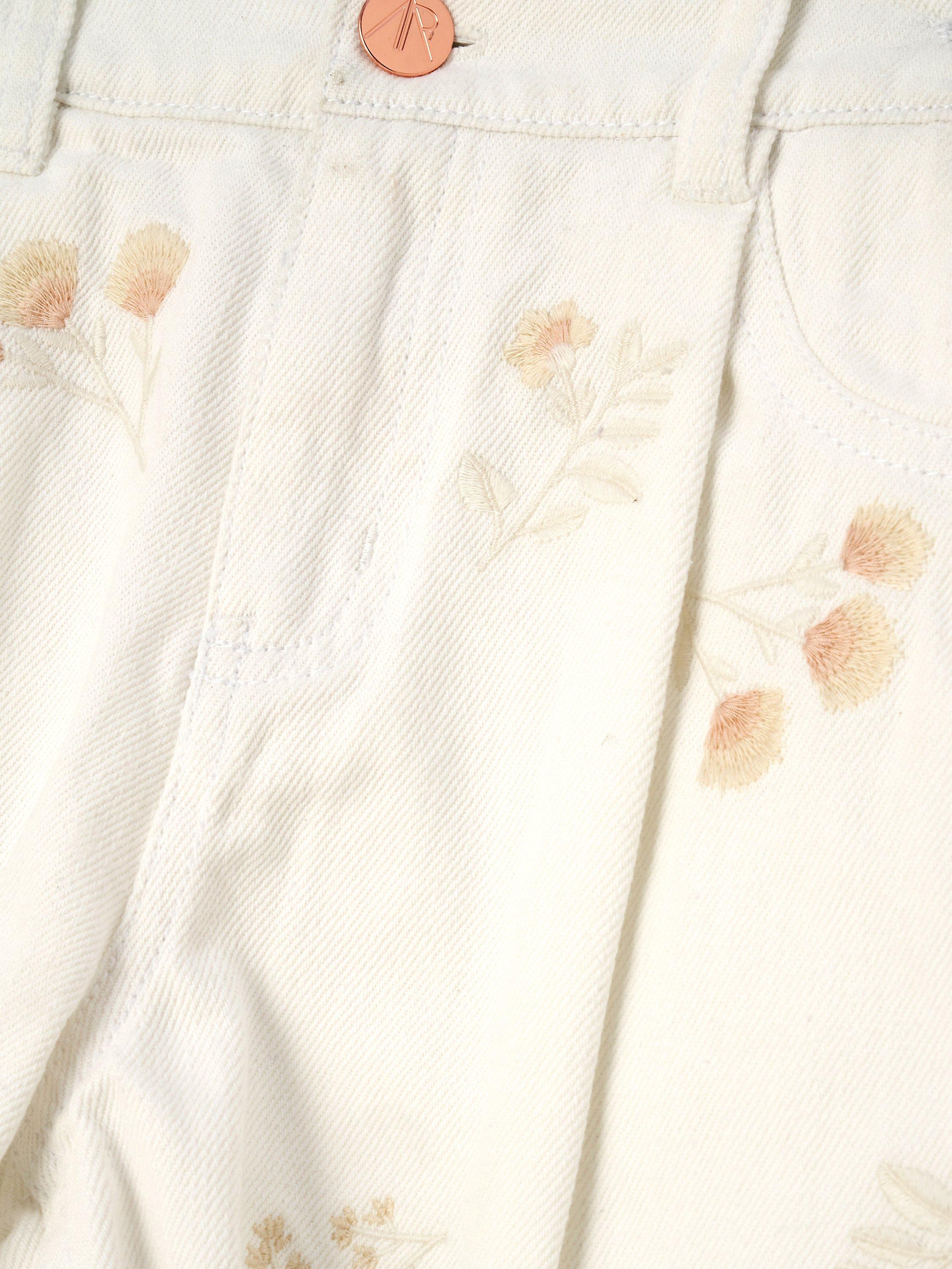 Product image 5 of 5, which shows Angel & Rocket Kids' Raya Floral Embroidered Denim Shorts, Cream, 3 years