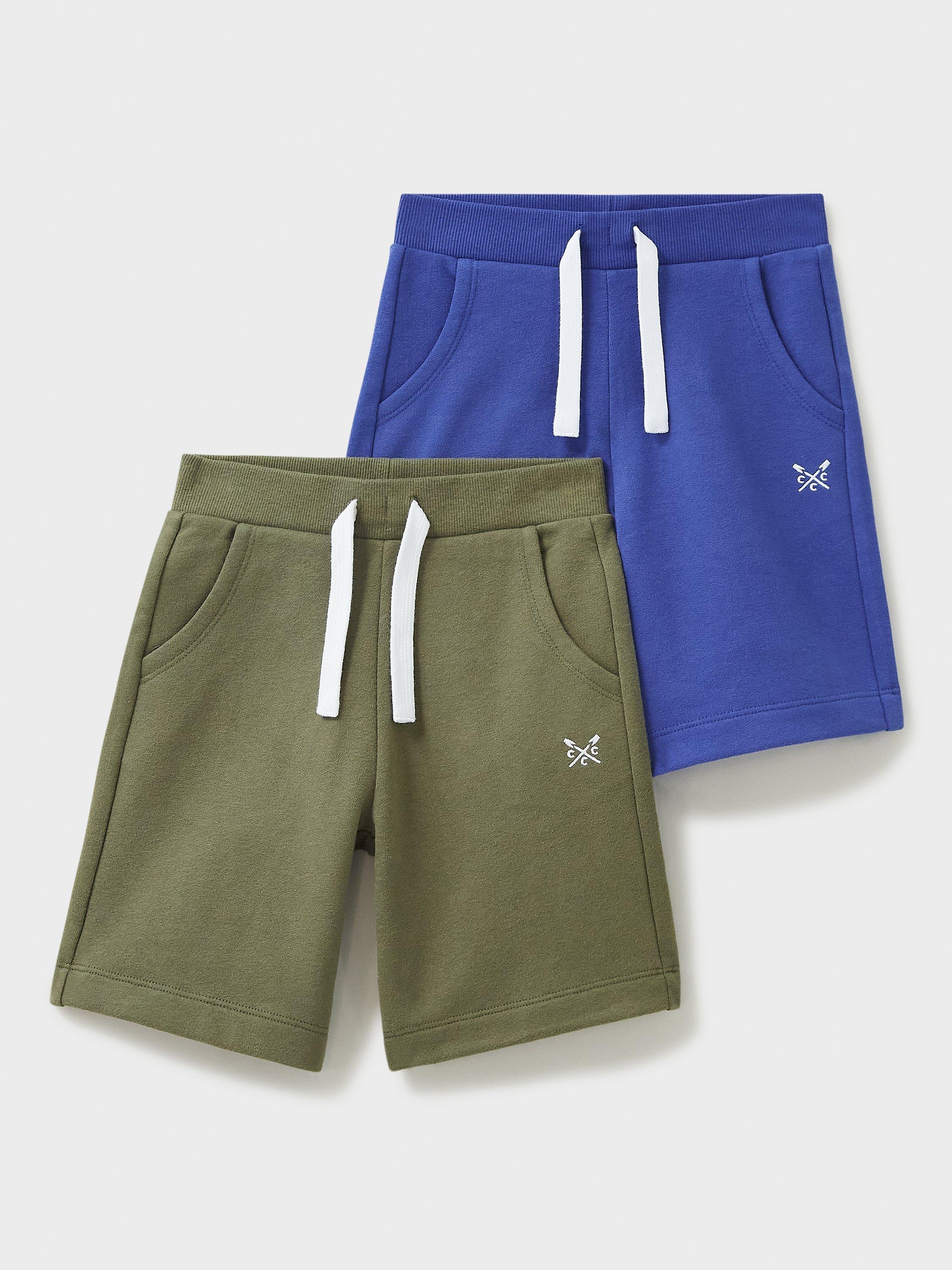 Crew Clothing Kids' Jersey Drawstring Shorts, Pack Of 2, Blue/Khaki