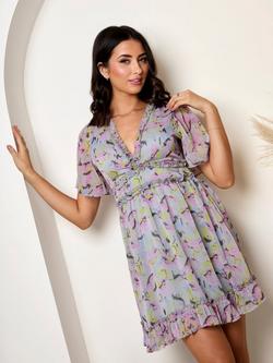 Chi Chi London Floral Frill Mini Dress, Multi - view 2, Multi