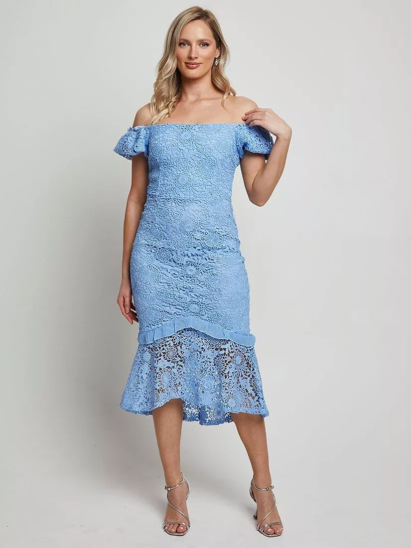 Chi Chi London Lace Peplum Midi Dress Blue