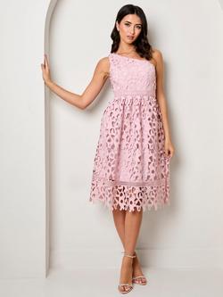 Chi Chi London Cut Work Lace One Shoulder Midi Dress, Pink