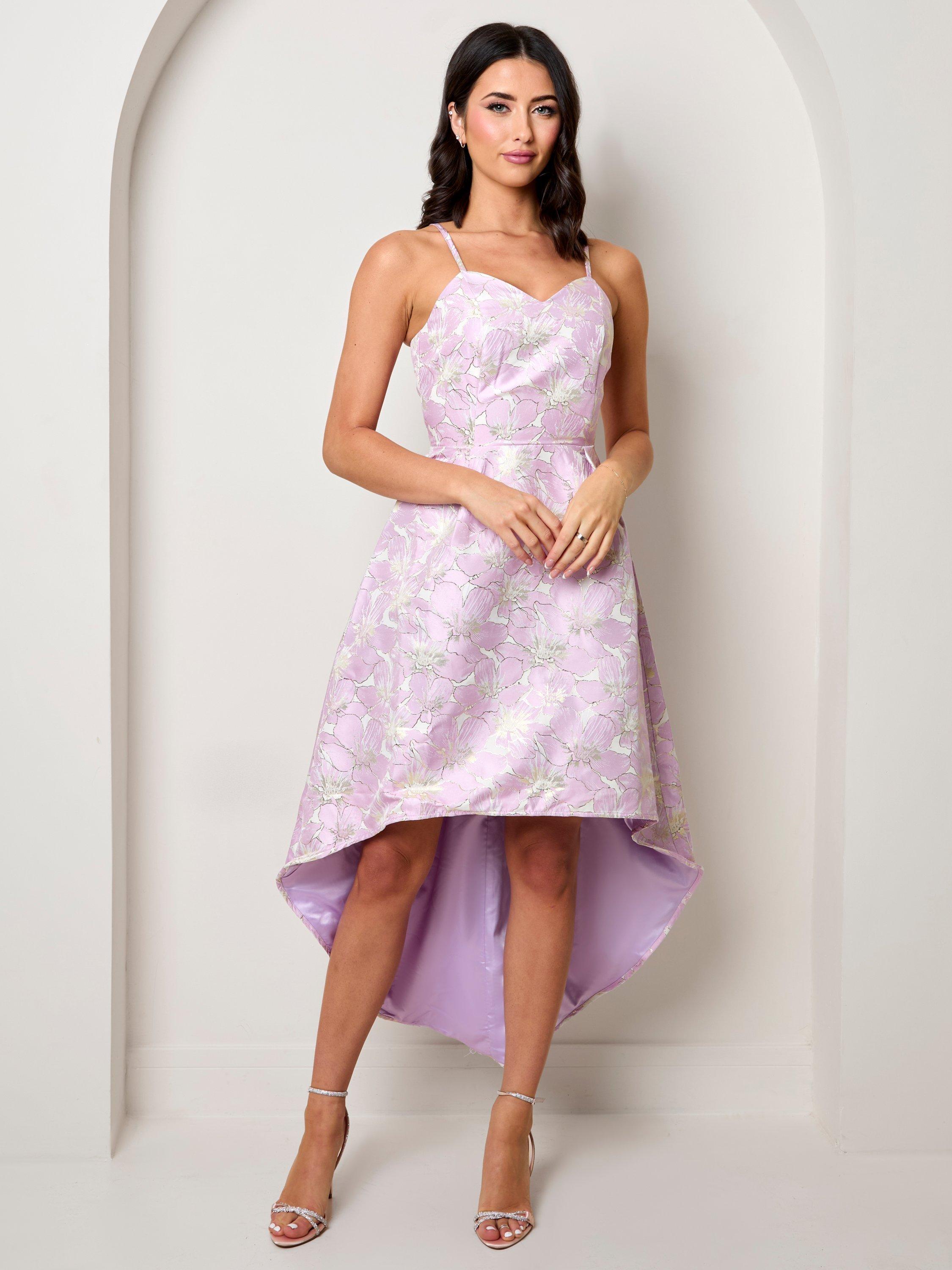 Product image 1 of 4, which shows Chi Chi London Cami Floral Print Dip Hem Midi Dress, Purple, 6