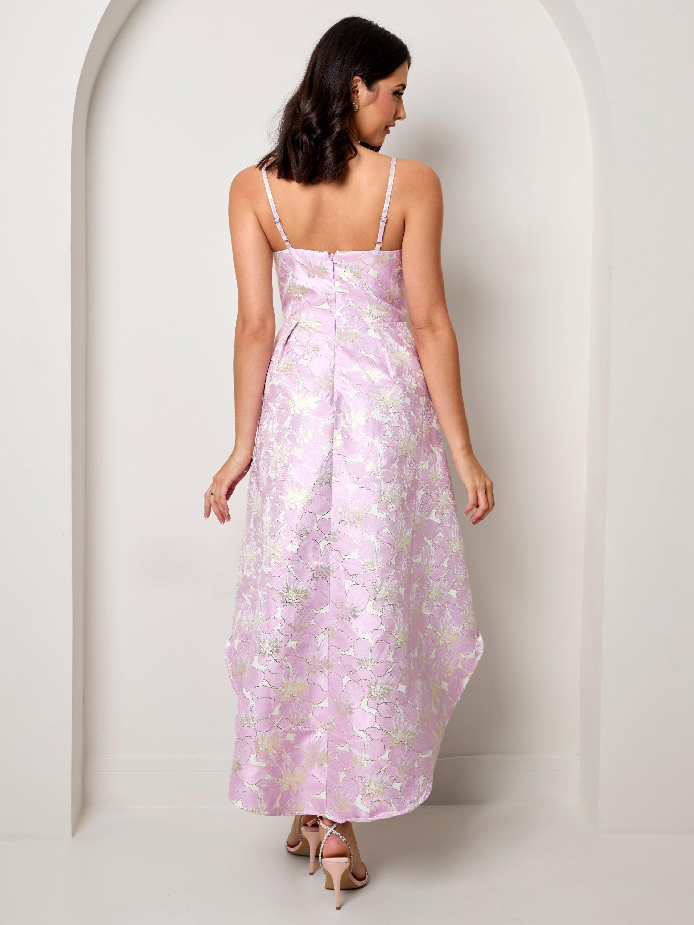 Product image 3 of 4, which shows Chi Chi London Cami Floral Print Dip Hem Midi Dress, Purple, 6