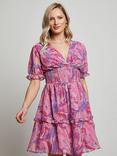 Chi Chi London Abstract Print Tiered Dress, Pink